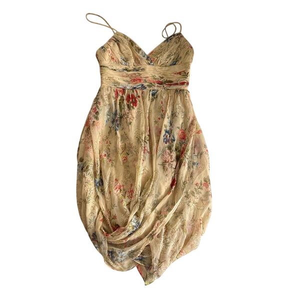 David Meister 100% Silk Floral Draped Cocktail Dress Size 4 Y2K - Picture 1 of 4